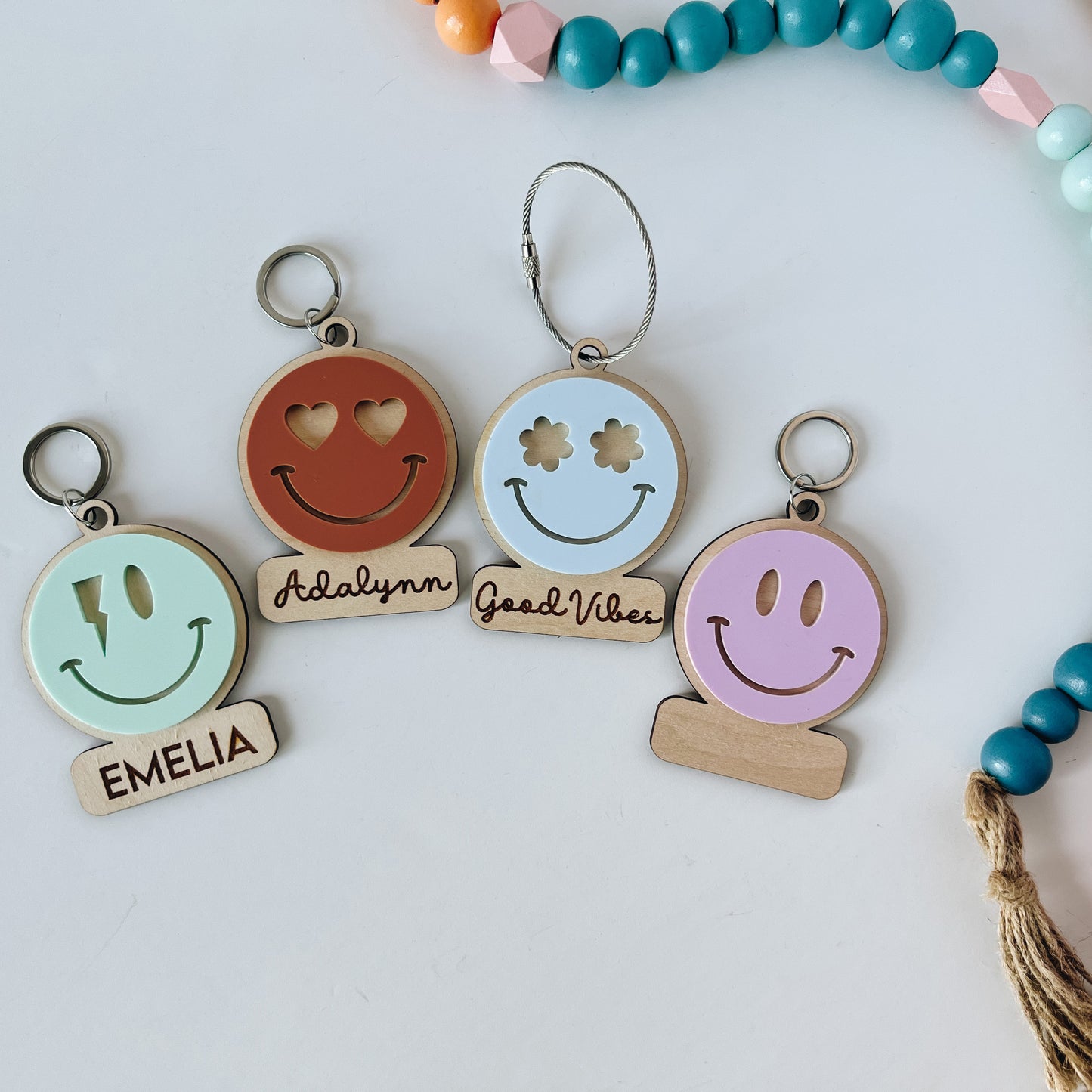 Customizable Retro Smiley Face Keychains or Backpack Tags (Set of 5)