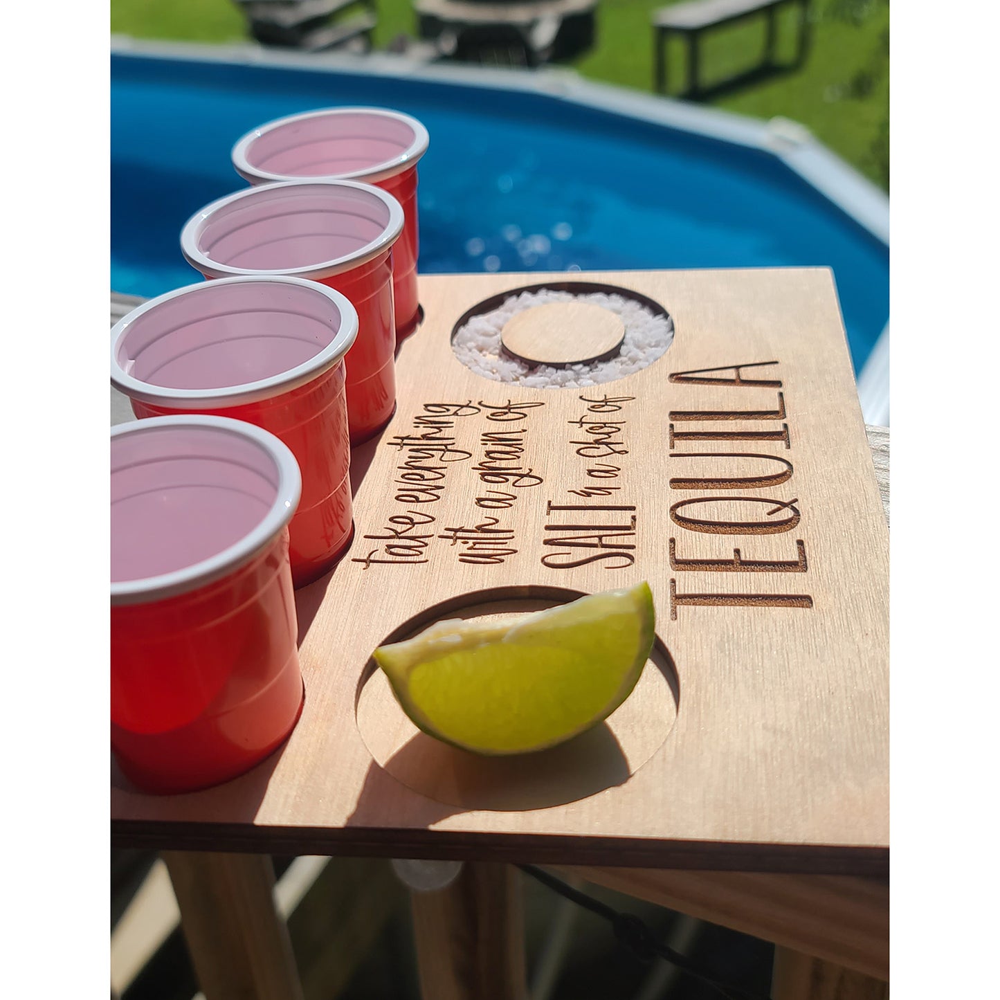 Customizable Summer Shot Board - "Take everything with a grain of salt and a shot of TEQUILA"