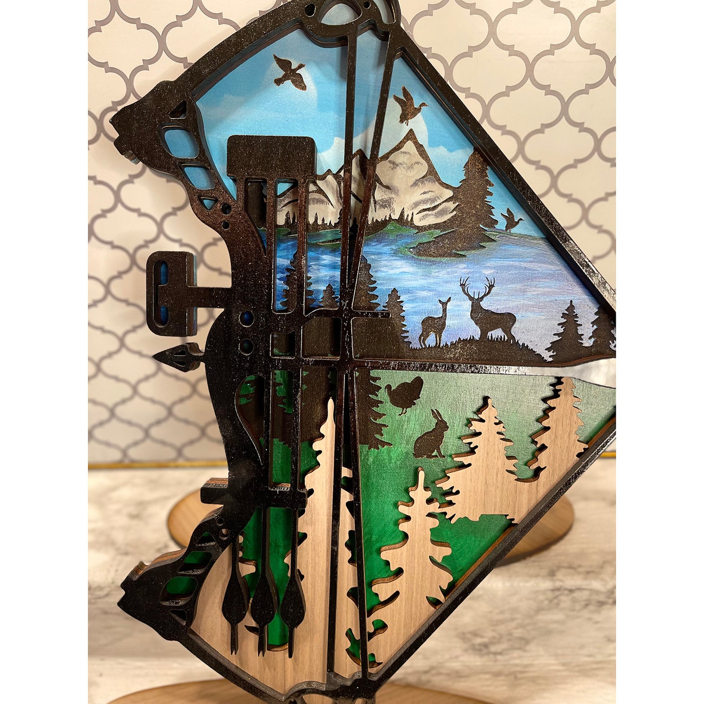 Customizable Woodland-Theme Hunting Bow Shelf Sitter