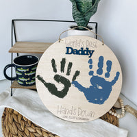 Customizable Worlds Best Dad, Hands Down Round Sign