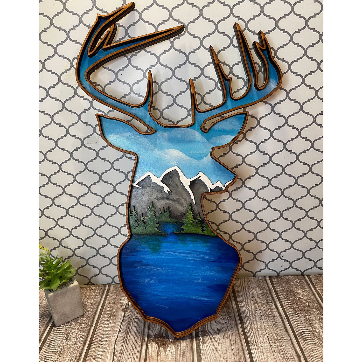 Deer Head Wall Decor With Scenic Landscape Glowforge Shop   DeerHeadWallDecorwithScenicLandscape 2square 