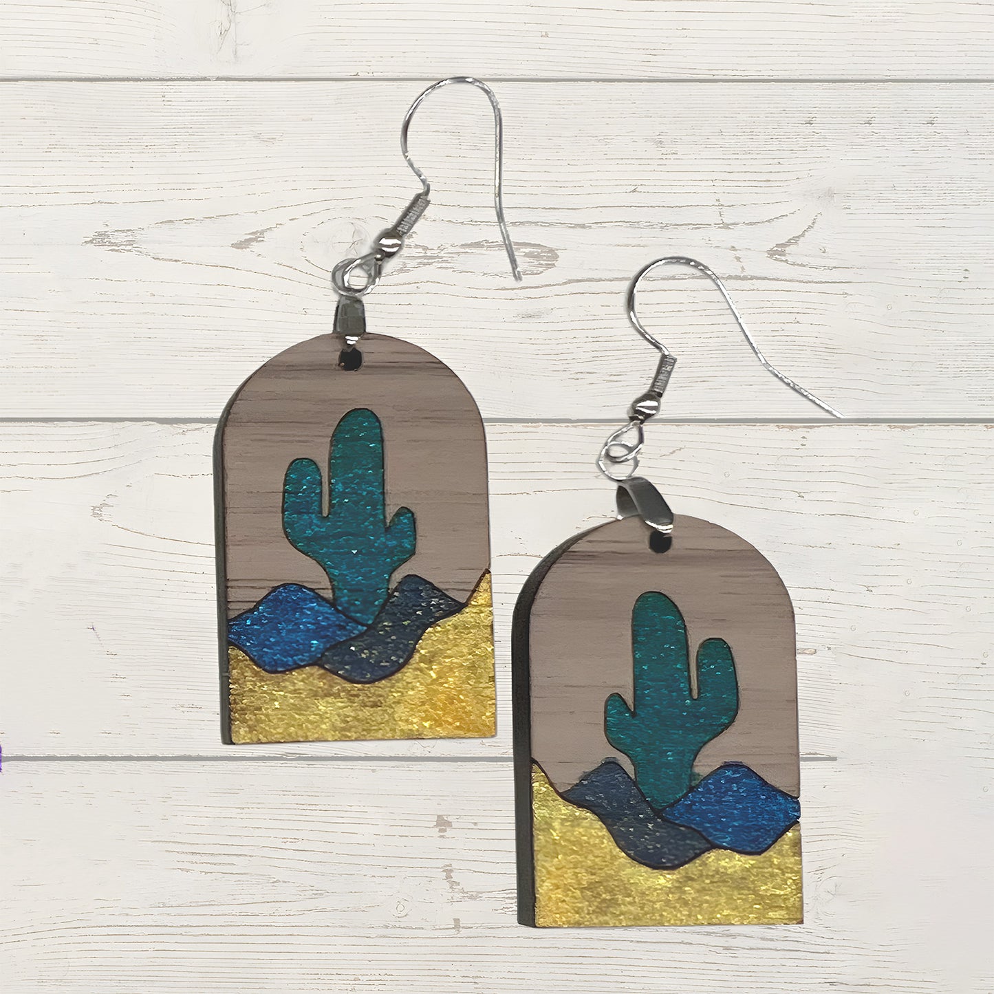 Desert Arch Earrings - Beautiful Landscape Earrings - Desert Mountains and Cactus
