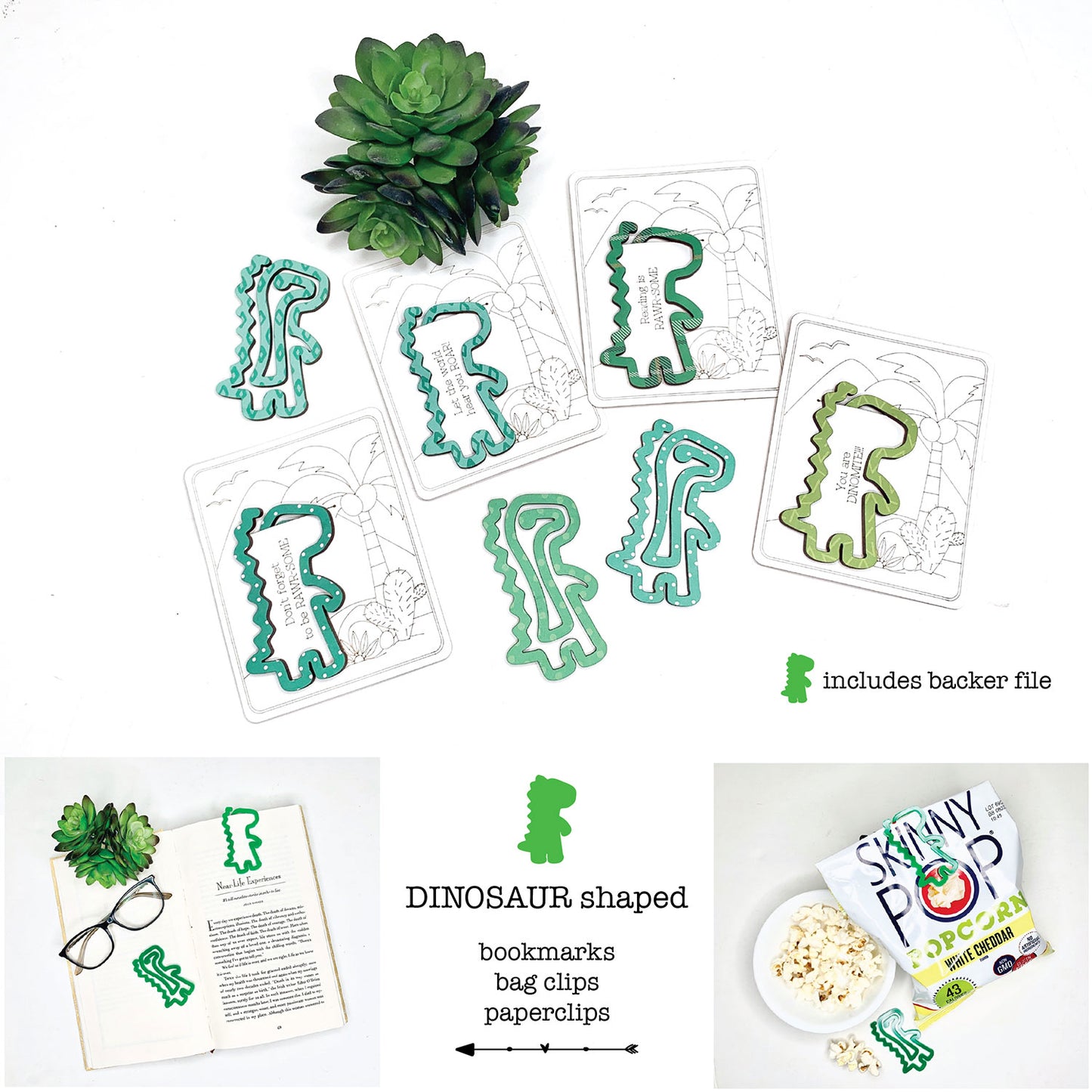 Dinosaur-Shaped Bookmark - Paperclip - Snack Bag Closure