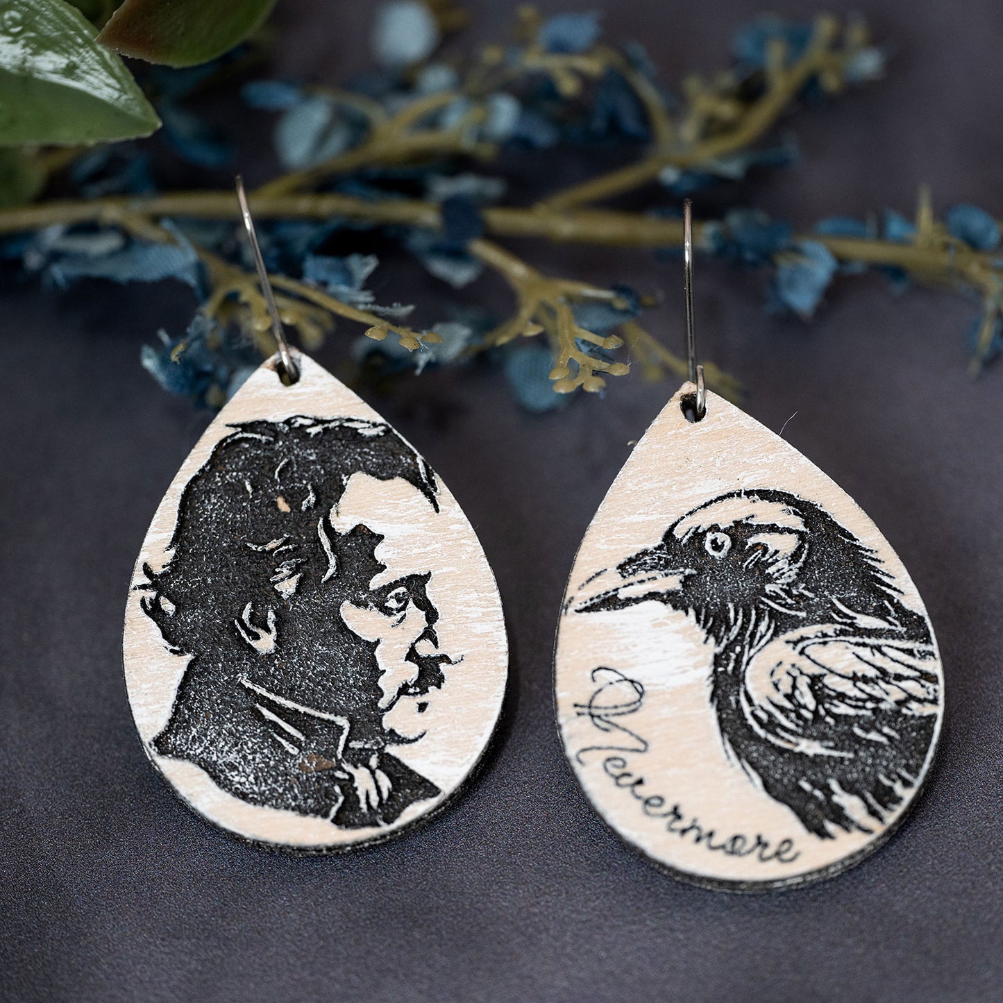 Edgar Allan Poe & Raven Halloween Earrings