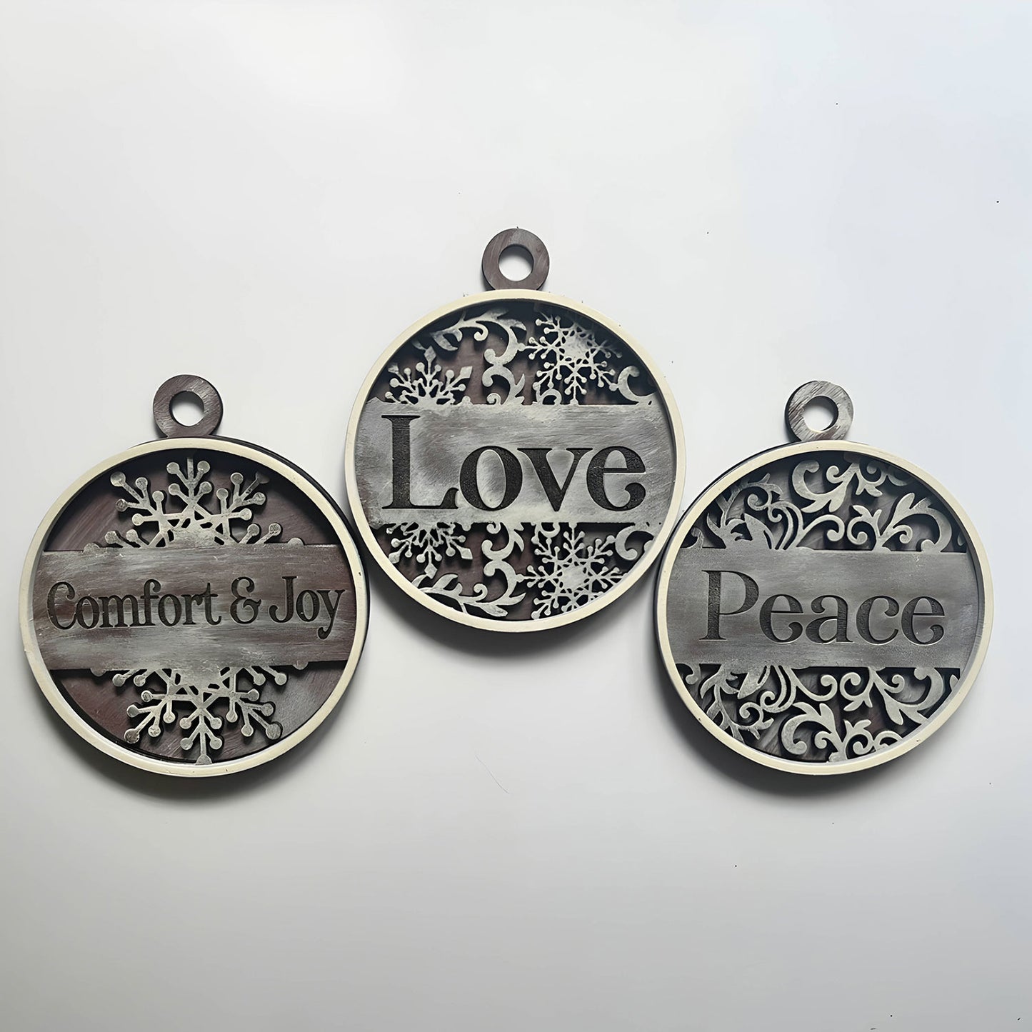 Engraved Flourish Ornaments - "Comfort and Joy"