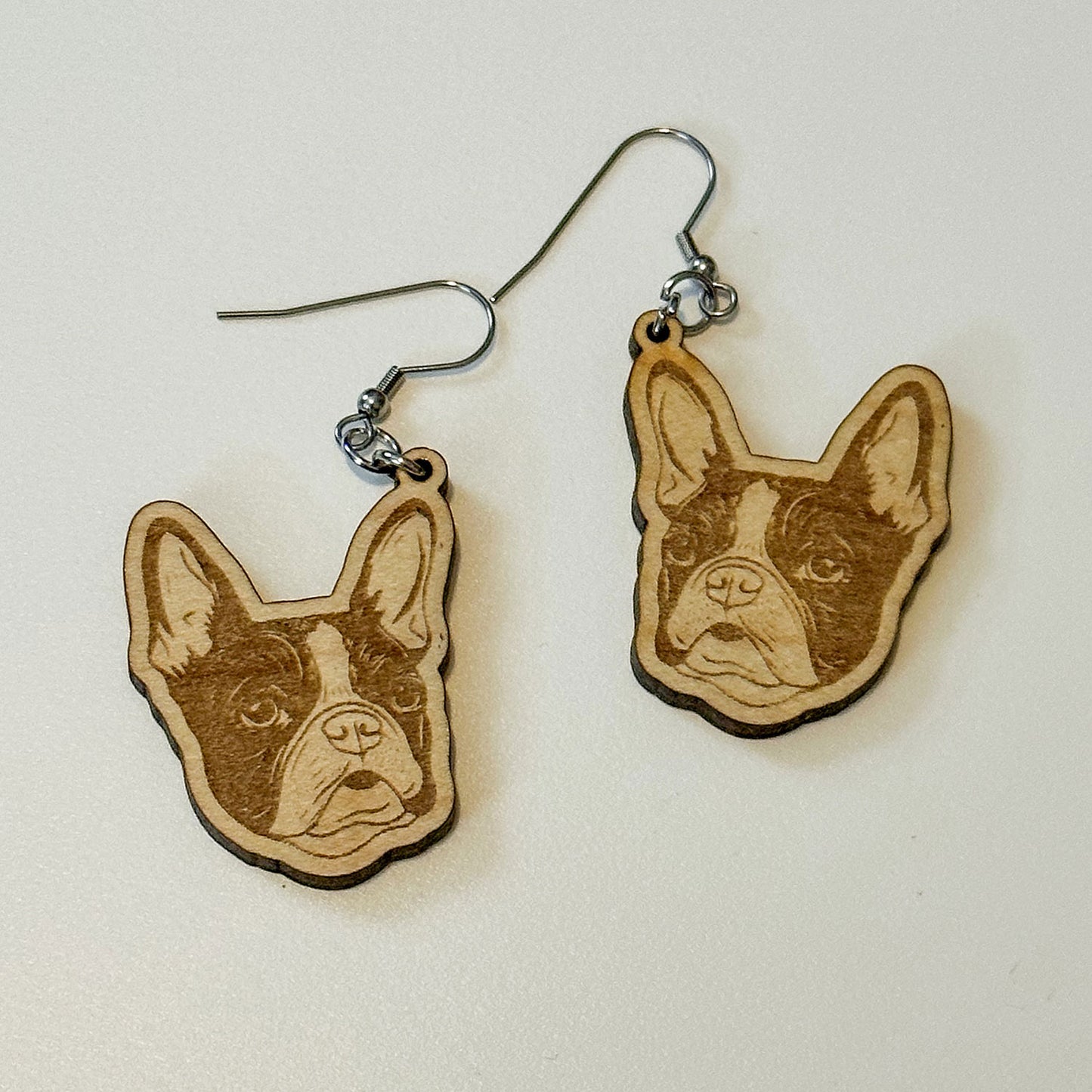 Engraved Dog Breed Earrings - Boston Terrier