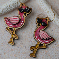 Flamingo With Sunglasses Dangle Earrings