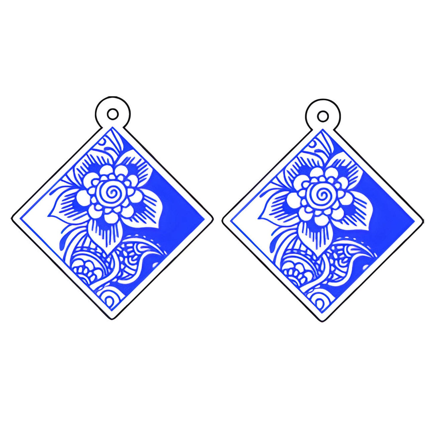 Floral Mandala Diamond-Shaped Dangle Earrings
