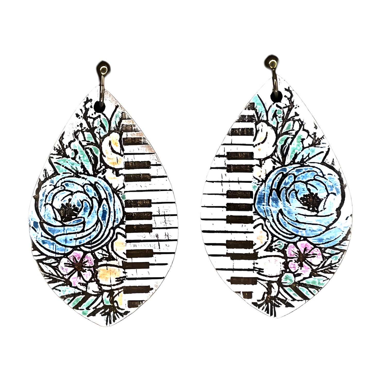 Floral Piano Teardrop Dangle Earrings