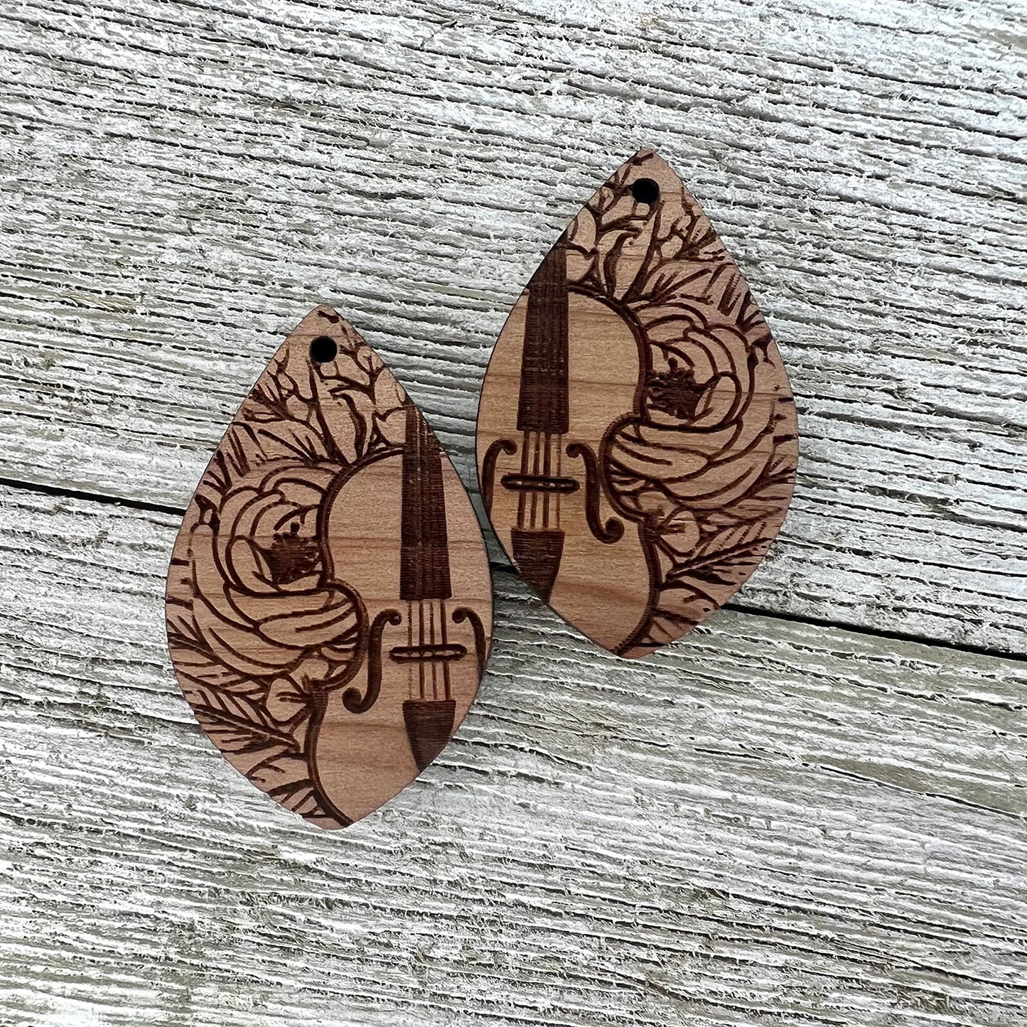 Floral Violin Teardrop Dangle Earrings