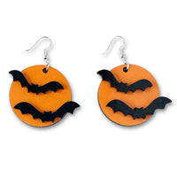 Halloween Bats Round Dangle Earrings