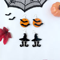 Halloween Bats Round Dangle Earrings