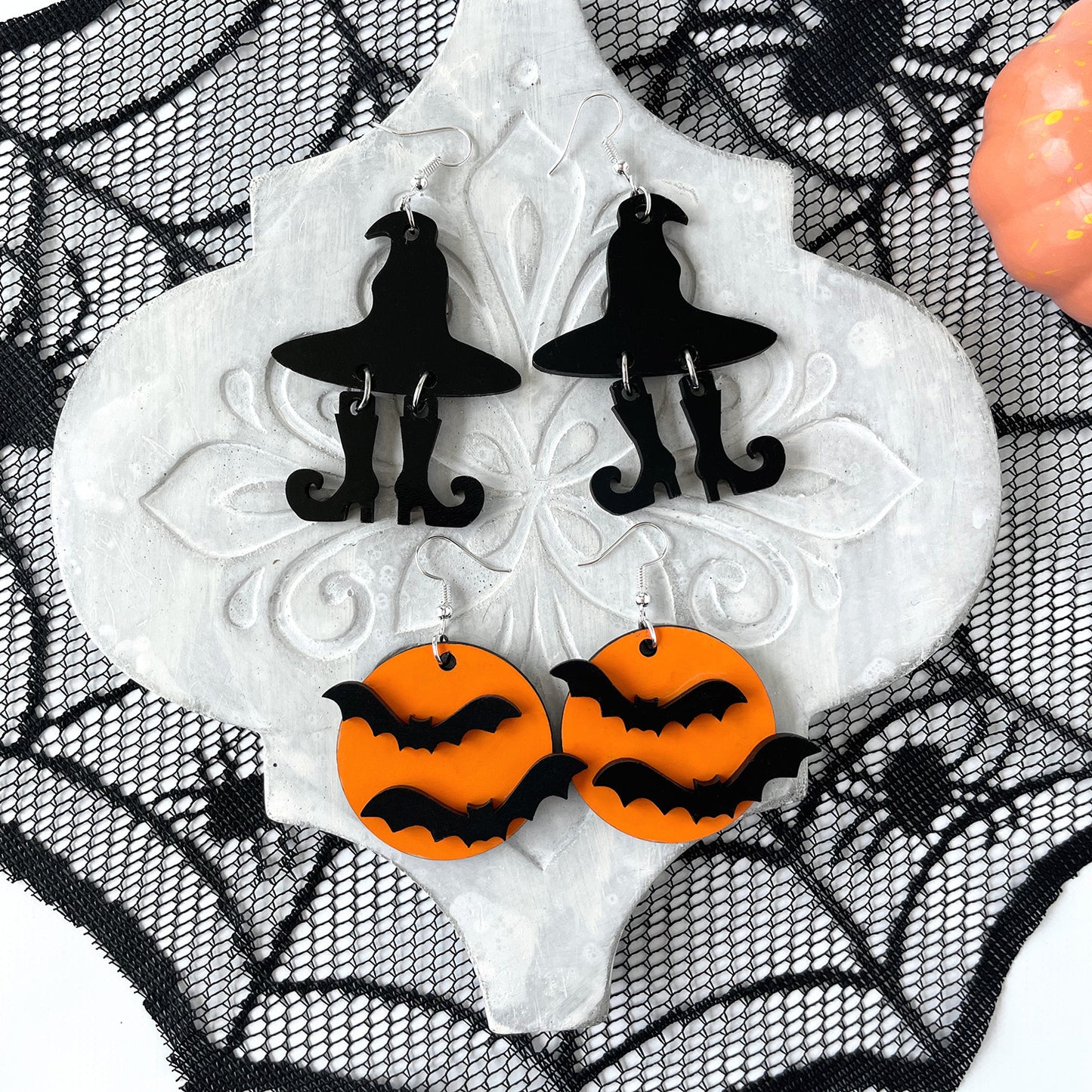 Halloween Bats Round Dangle Earrings