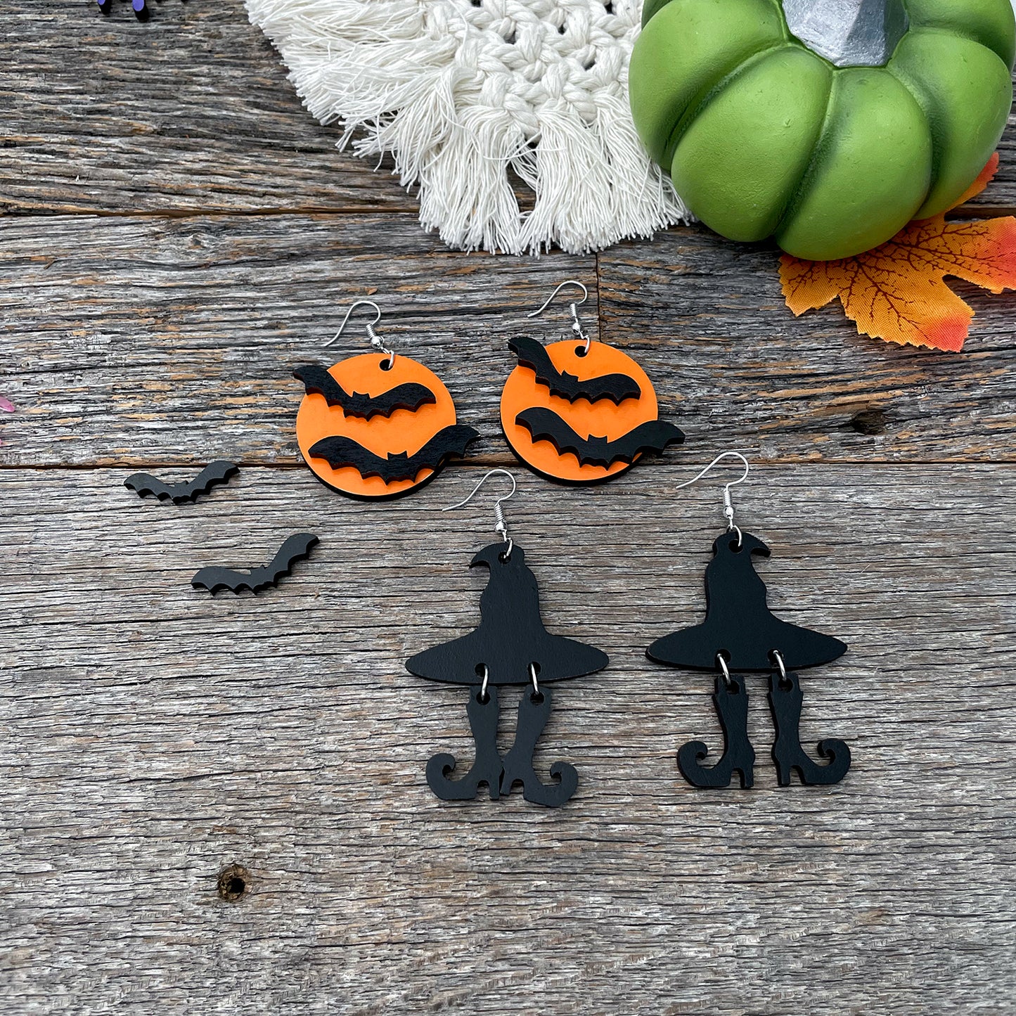 Halloween Bats Round Dangle Earrings