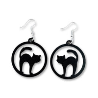 Halloween Black Cat Round Dangle Earrings