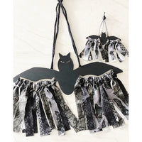 Halloween Rag Tie Bat  Boho Macrame Bat Sign Banner Ornament Set