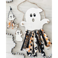 Halloween Rag Tie Ghost Boho Macrame Ghost Sign Banner Ornament Set