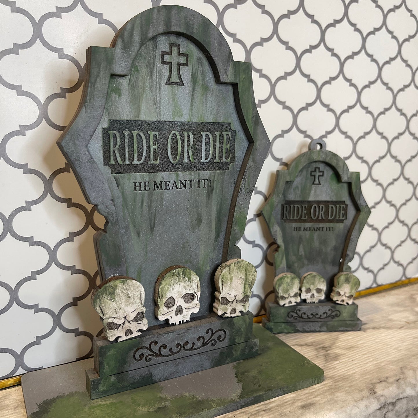 Halloween Silly Tombstones Ride Or Die Car Charm