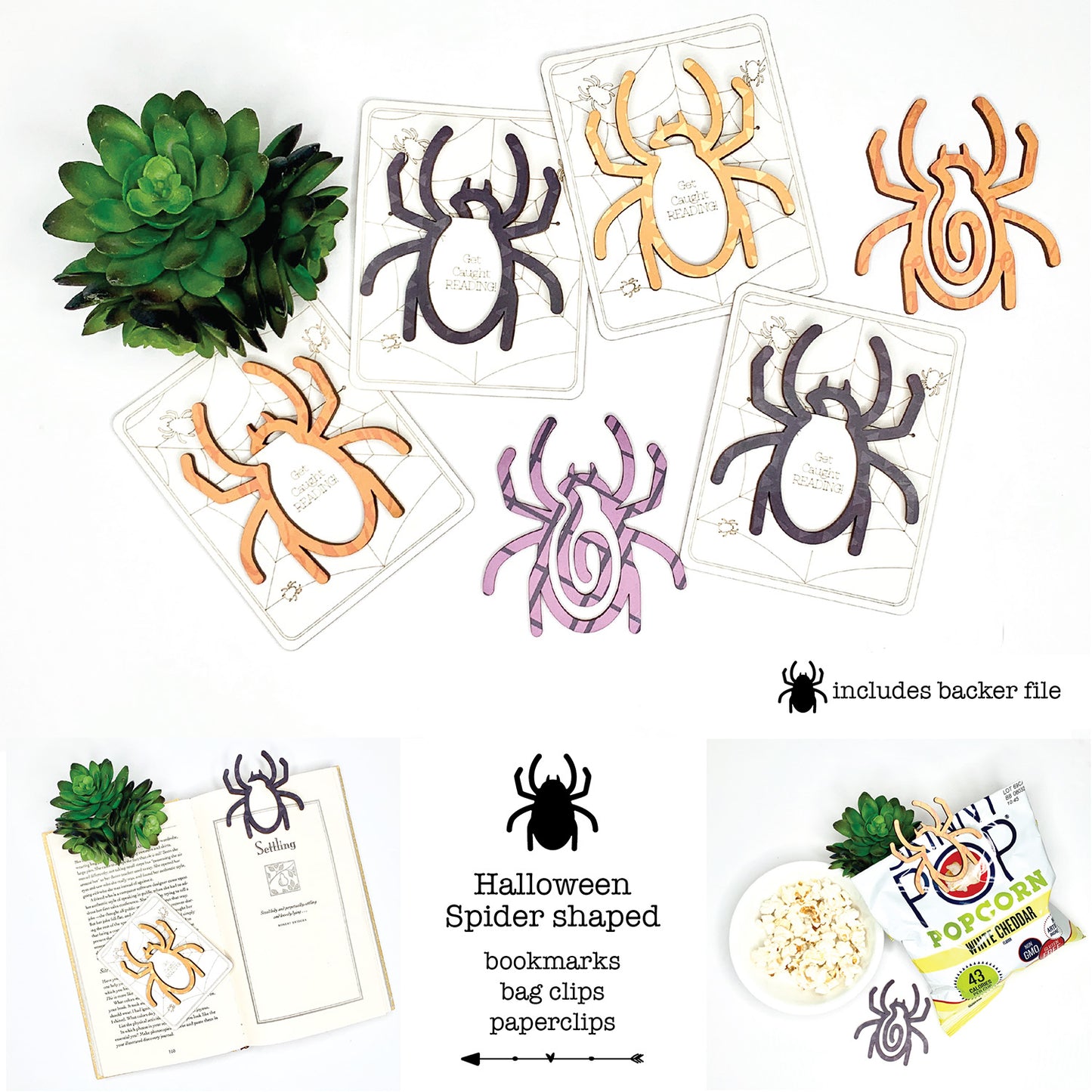 Halloween Spider Shaped Bookmark with Card Backer - Paperclip - Snack Bag Closure