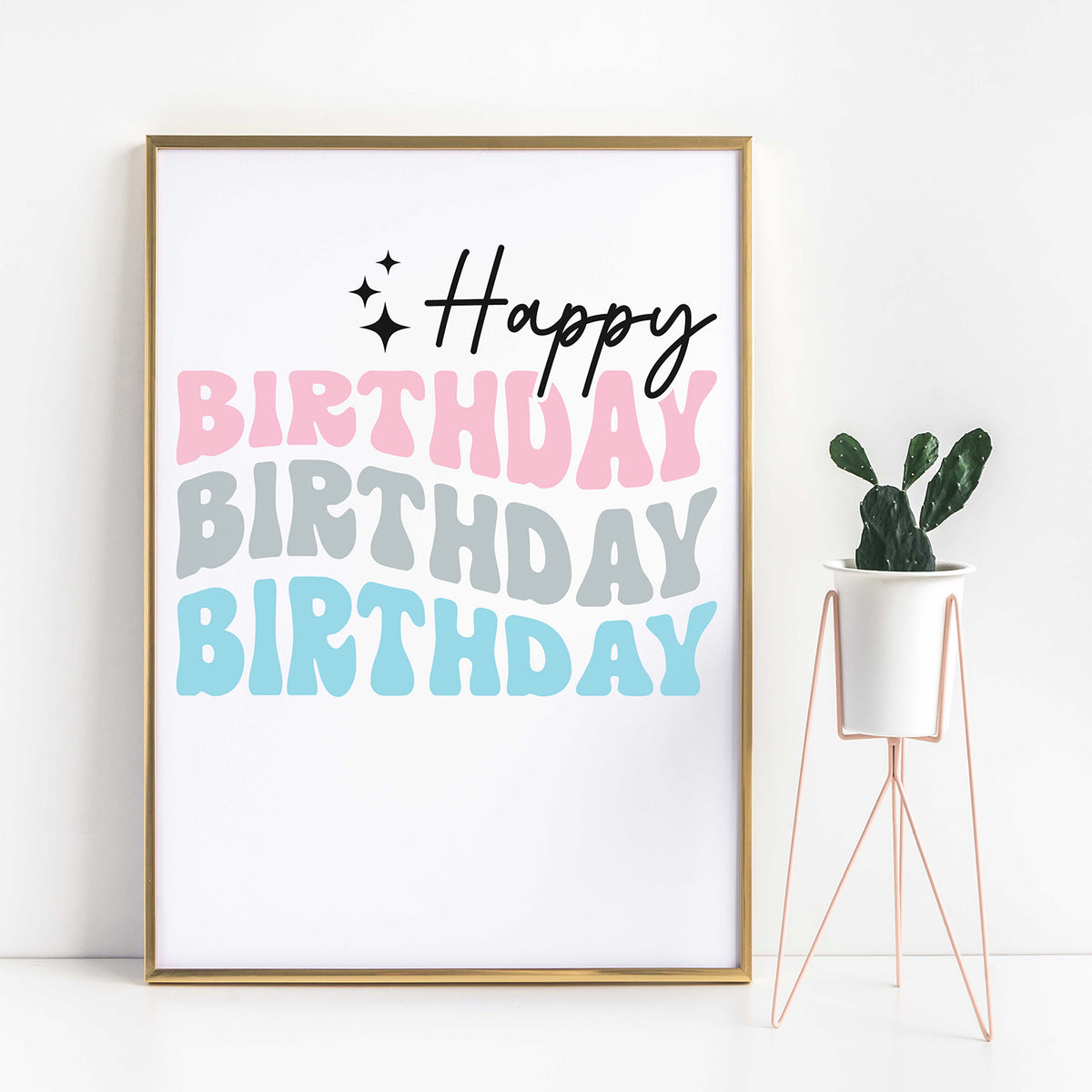 "Happy Birthday Birthday Birthday" With Three Stars Graphic - Glowforge