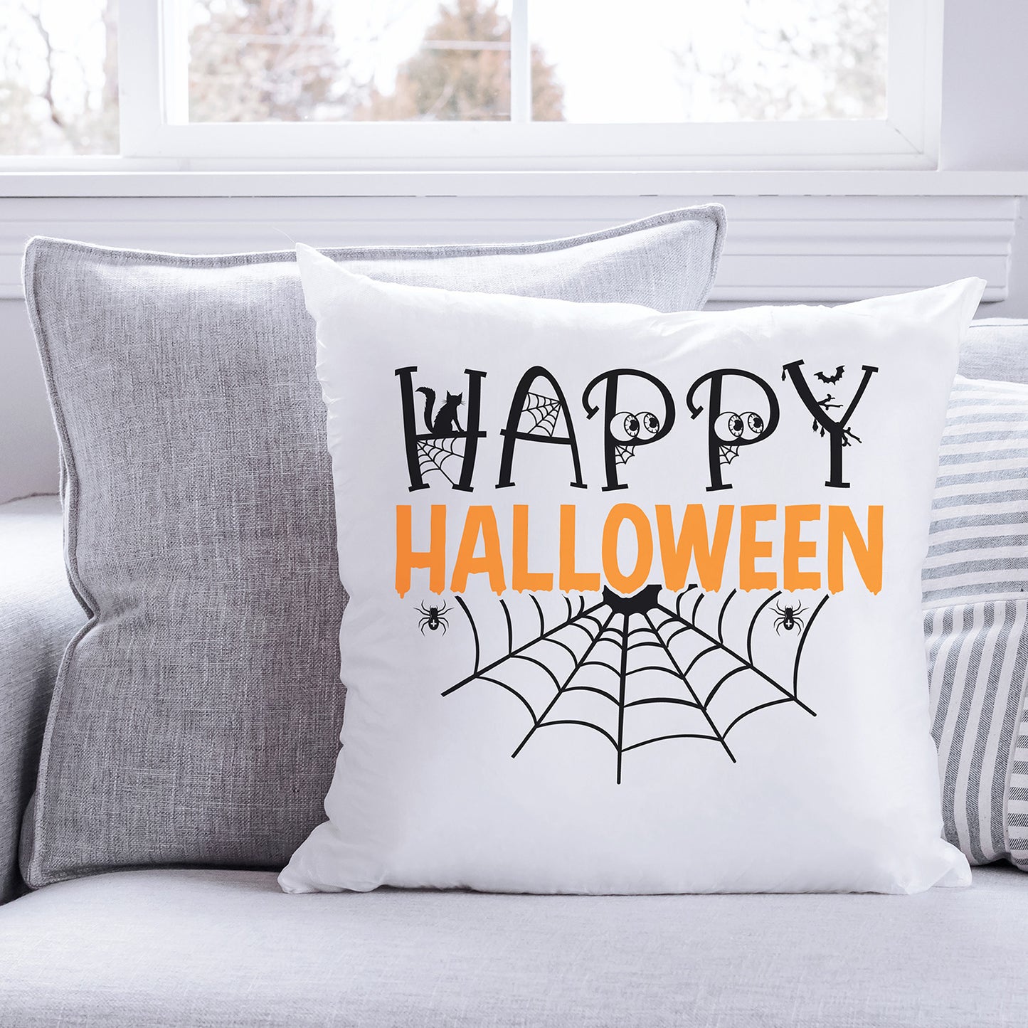 "Happy Halloween" With Spider Webs Graphic - Glowforge