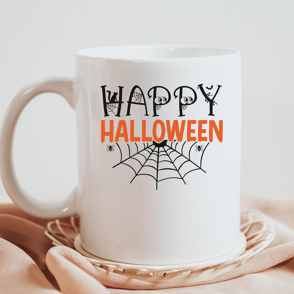 "Happy Halloween" With Spider Webs Graphic - Glowforge