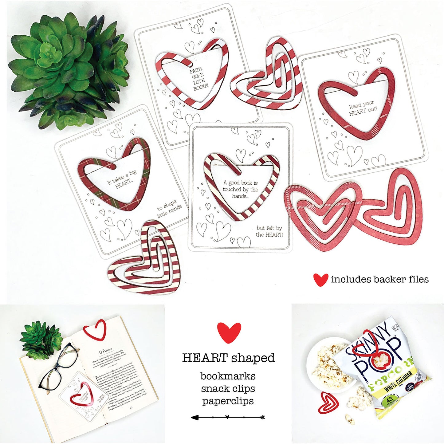 Heart-Shaped Bookmark with Card Backer - Paperclip - Snack Bag Closure