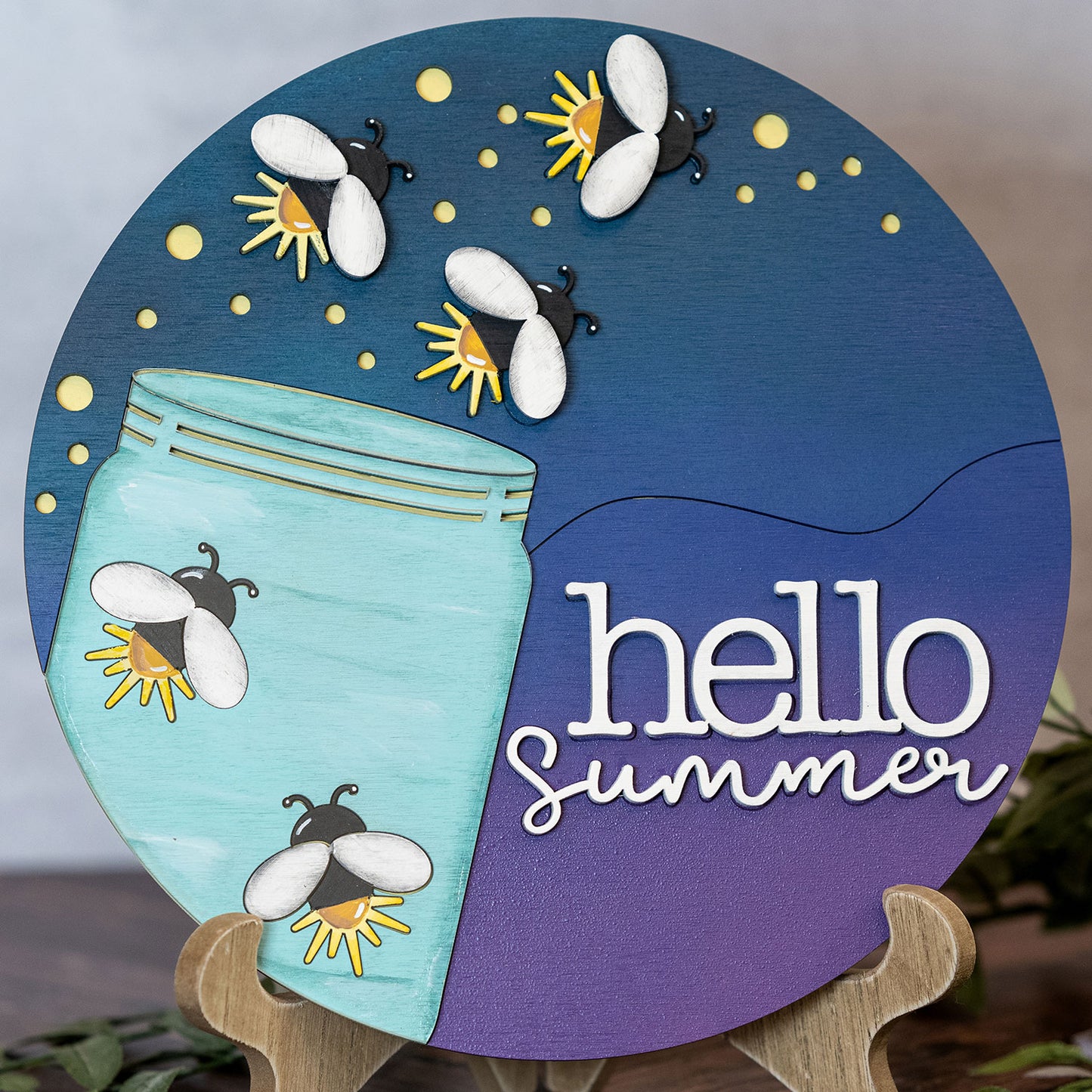Hello Summer With Fireflies Door Hanger