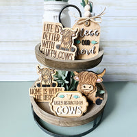 Highland Cow Tiered Tray Set