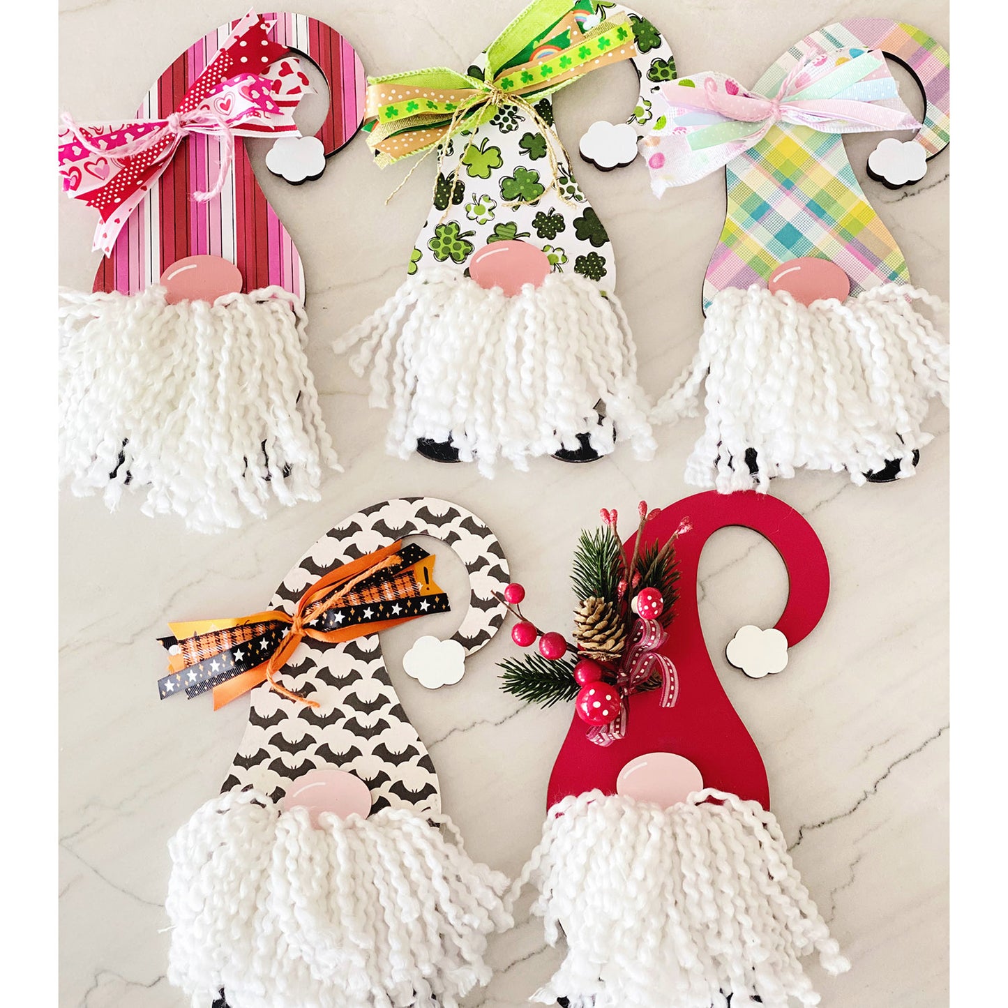 Holiday DIY Gnome Macrame Christmas Ornament / Gift Tag and Gnome Shelf Leaner (Set of 2)