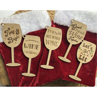 Holiday Wine Glass Ornament - "Tipsy & Bright"