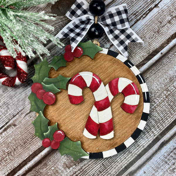 Holly and Checks Candy Cane Christmas Ornament / Gift Tag – Glowforge Shop