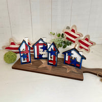 July Themed Red, White & Blue House Village with Faux Cutting Board Display
