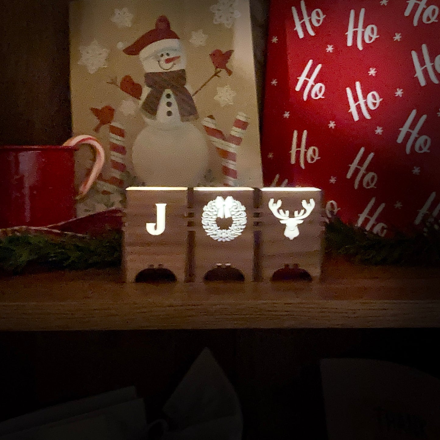 LED Votive Candle Holders with Alphabet and Christmas Silhouettes