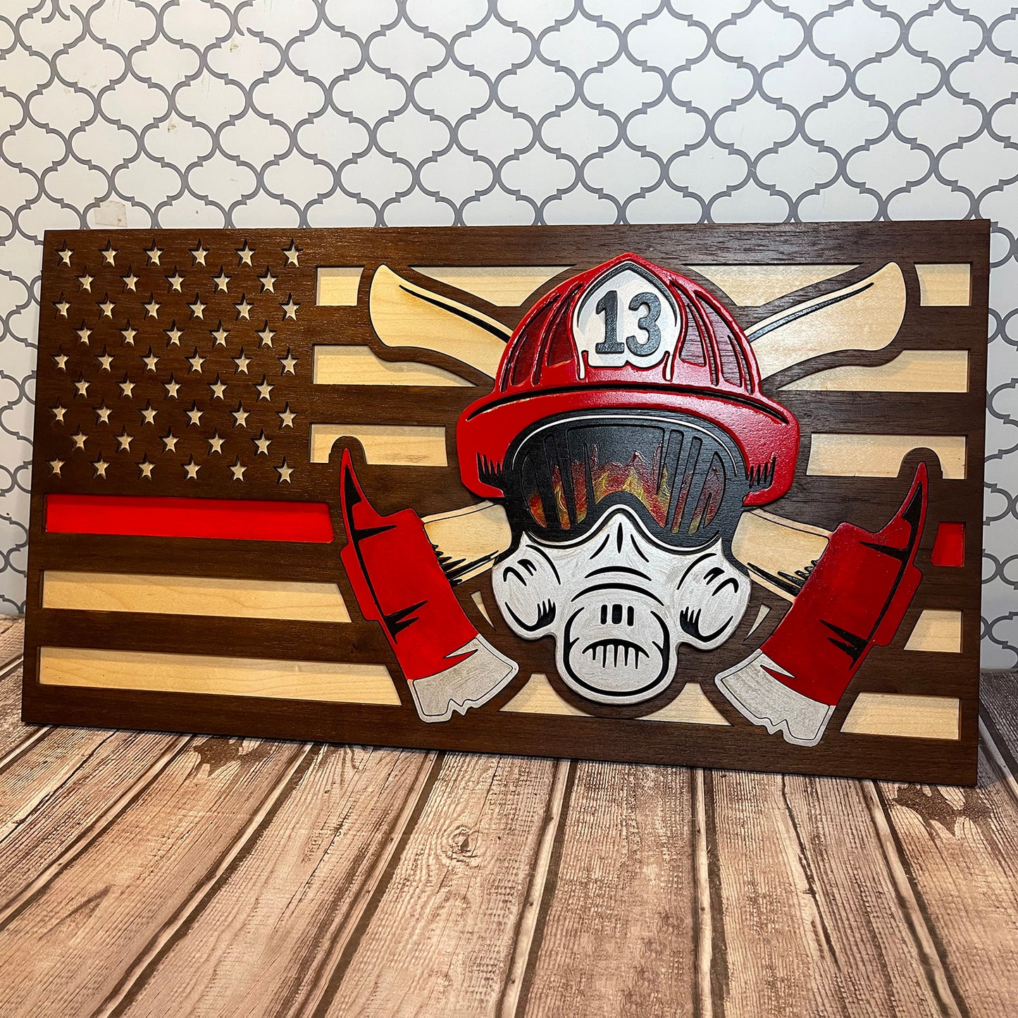 Layered Firefighter Flag Sign / Wall Decor