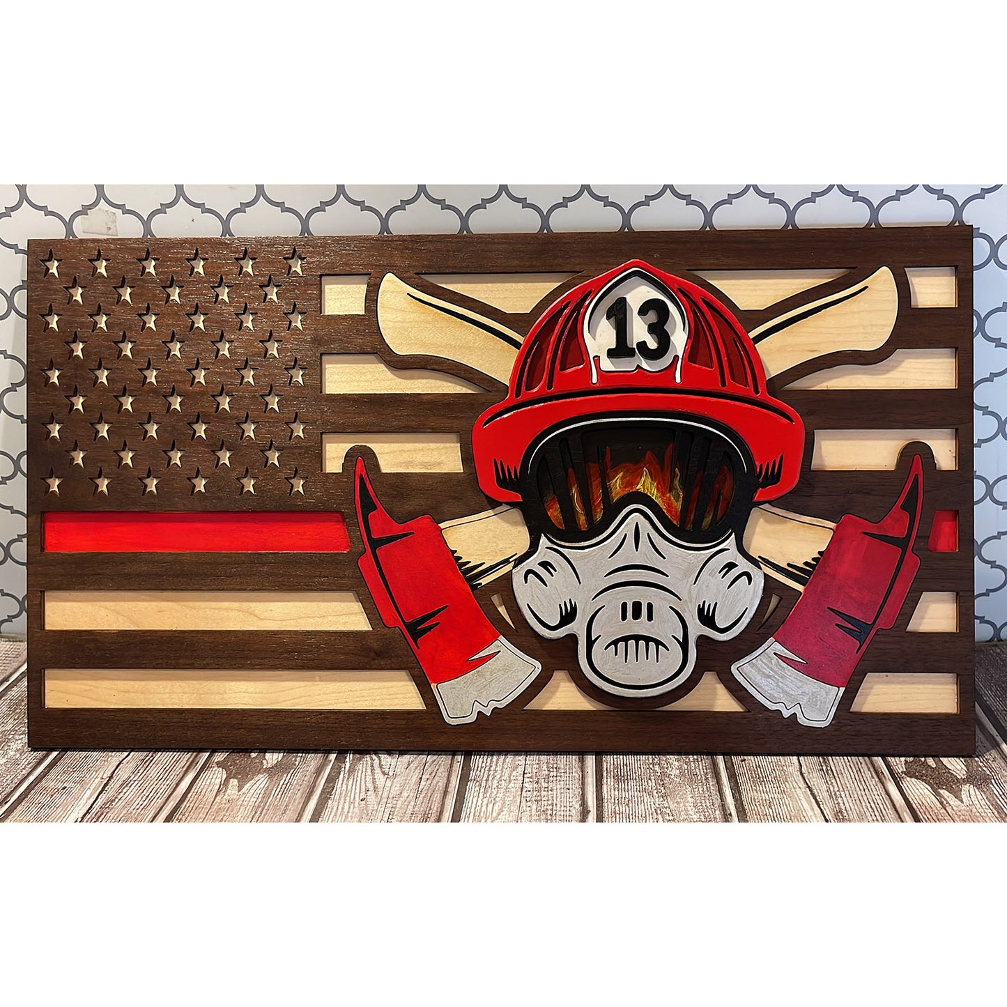 Layered Firefighter Flag Sign / Wall Decor