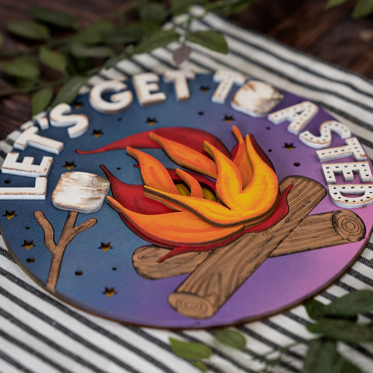 Let's Get Toasted Campfire and Marshmallows Door Hanger