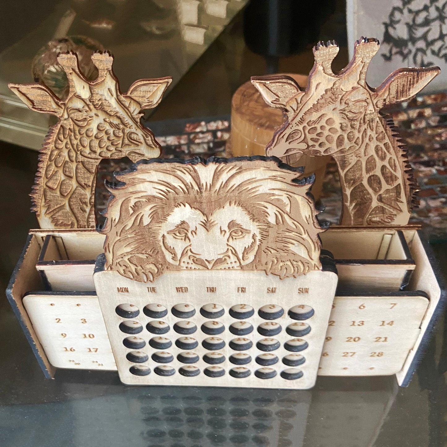 Lion and Giraffes Calendar & Mail Holder