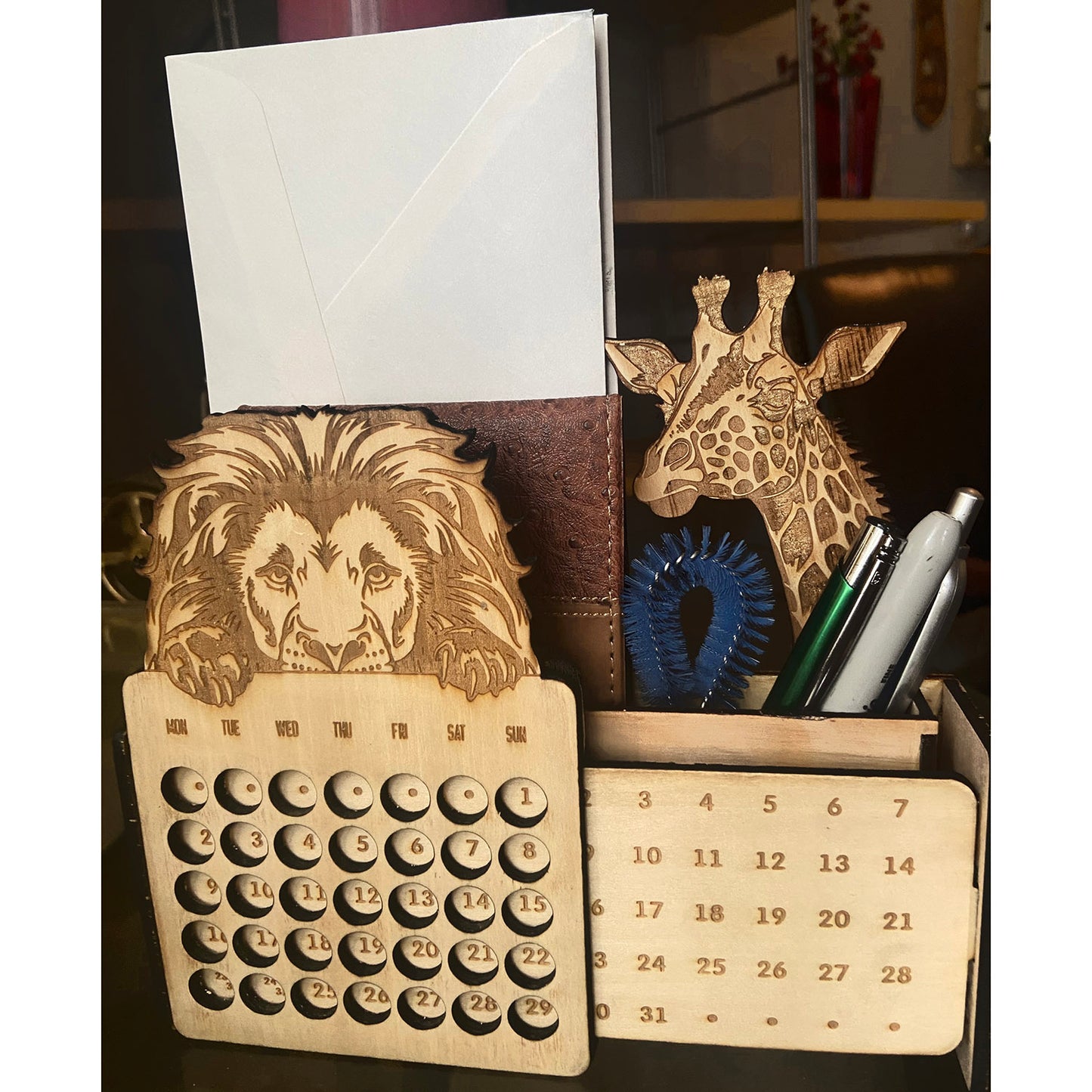 Lion and Giraffes Calendar & Mail Holder