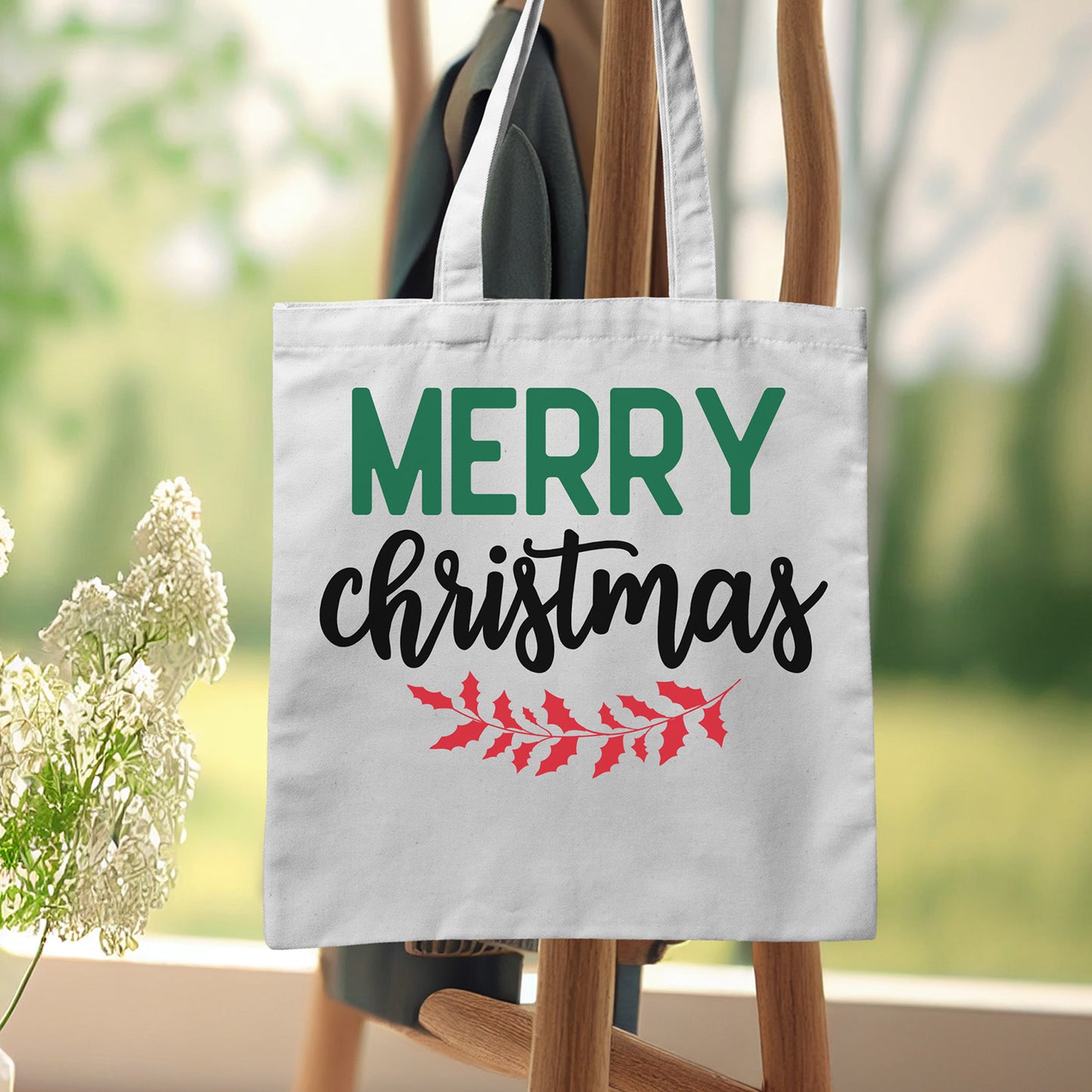 "Merry Christmas" With Holly Graphic