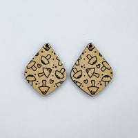Mushroom Engraved Teardrop Earrings - Cottage Core Earrings