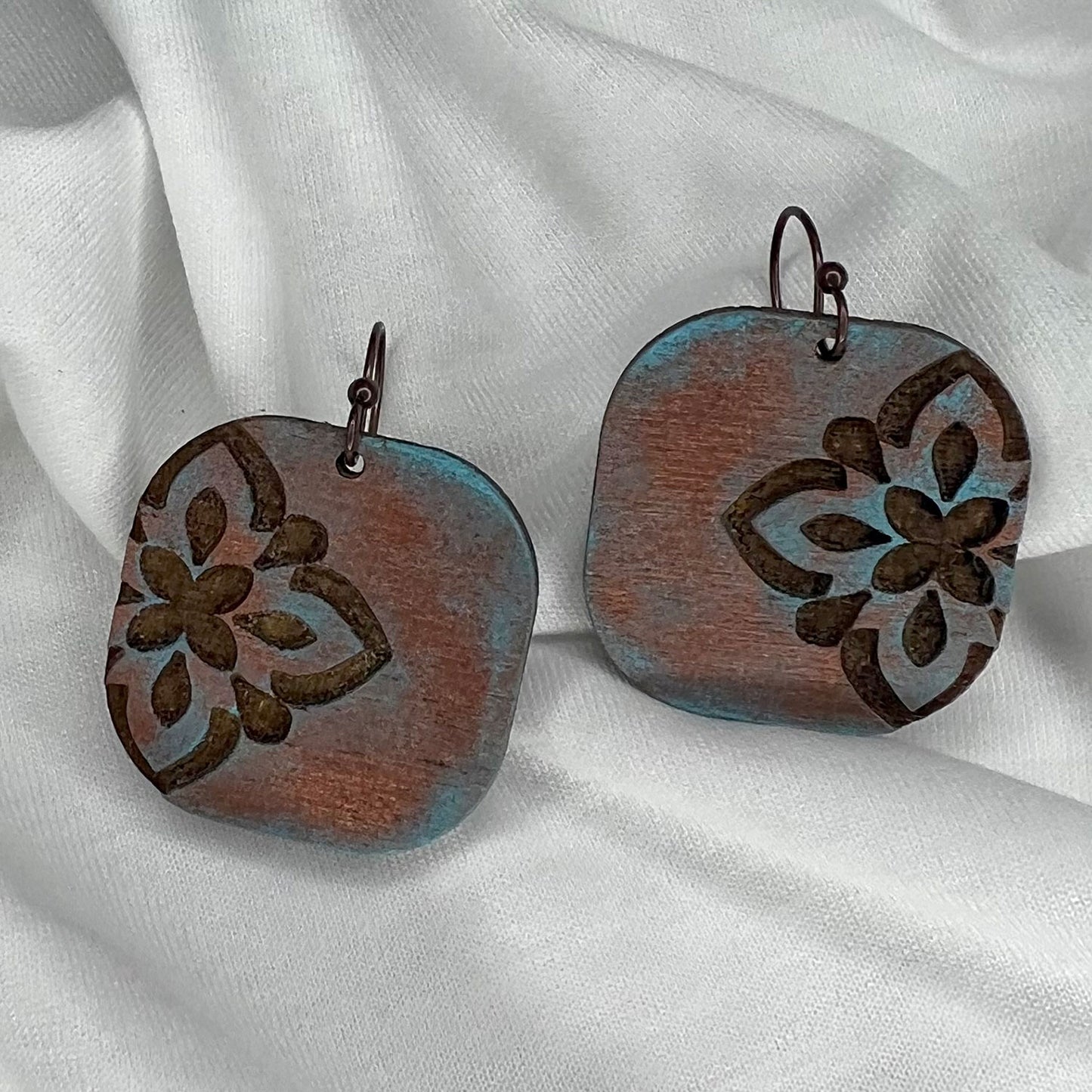 Ornamental Rounded Square Dangle Earrings