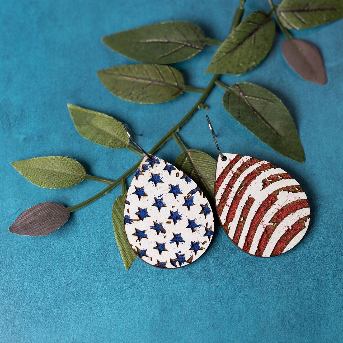 Patriotic Stars and Stripes Distressed Dangle Earrings