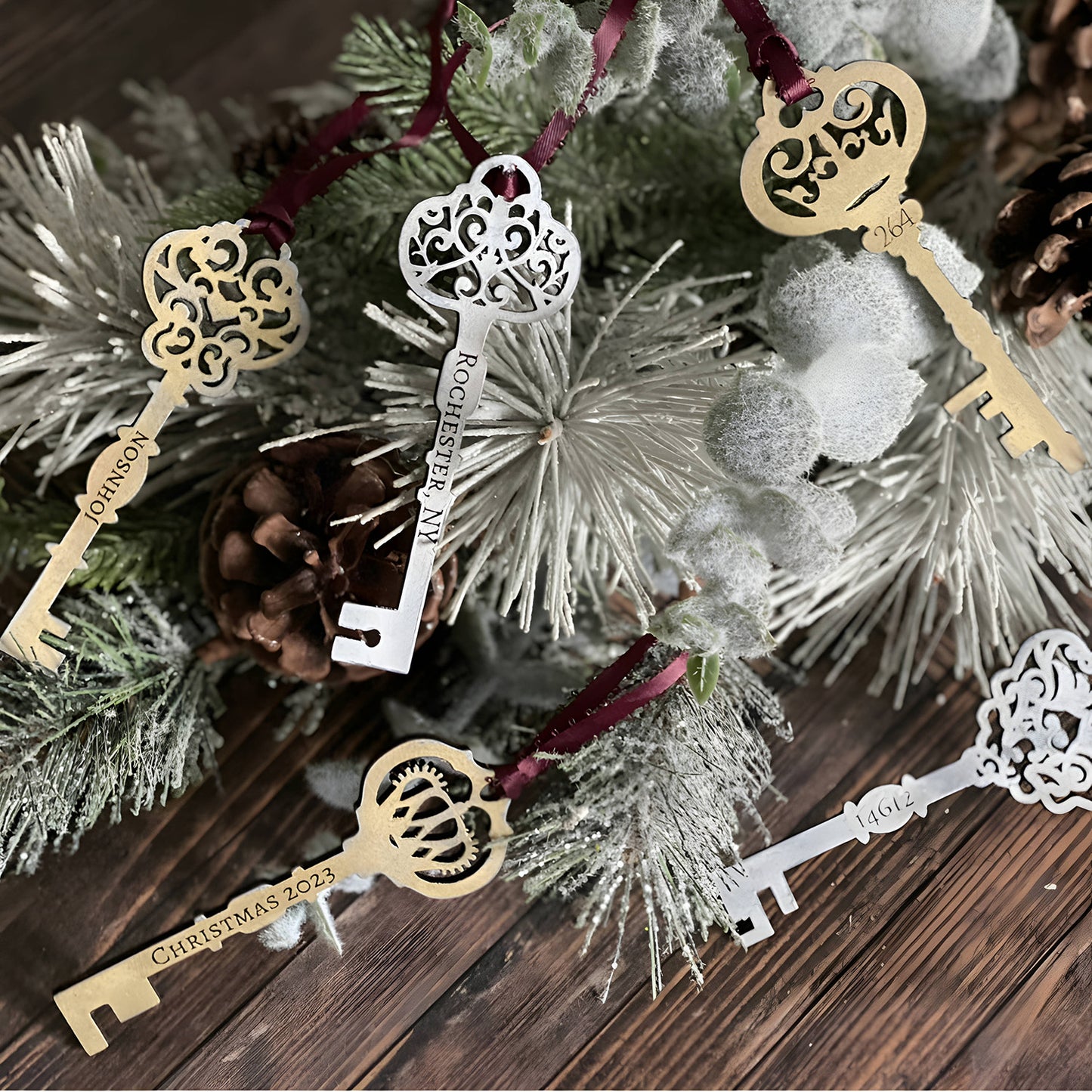 Personalizable Antique Key Christmas Ornaments (Set of 5)