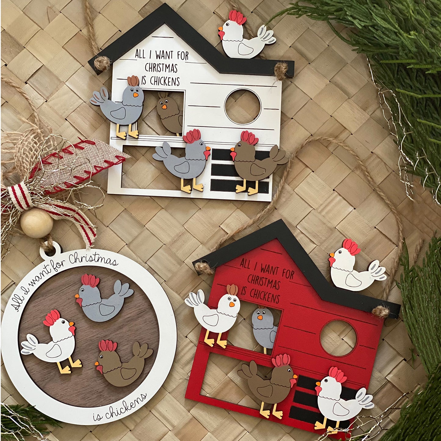 Personalizable Christmas Chicken Coop Ornament - Farmhouse Chicken Ornament