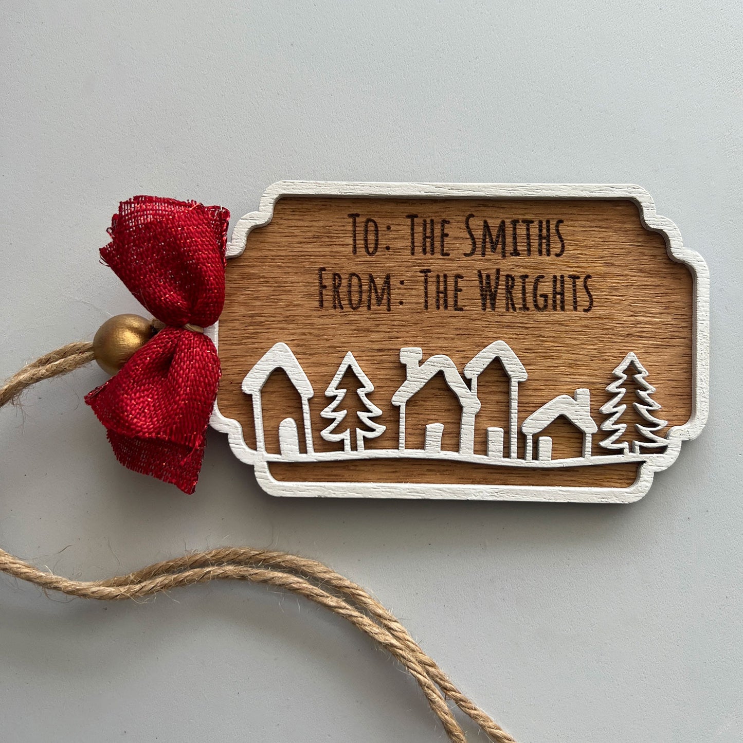 Personalized 2-Layered Holiday Houses Christmas Gift Tag