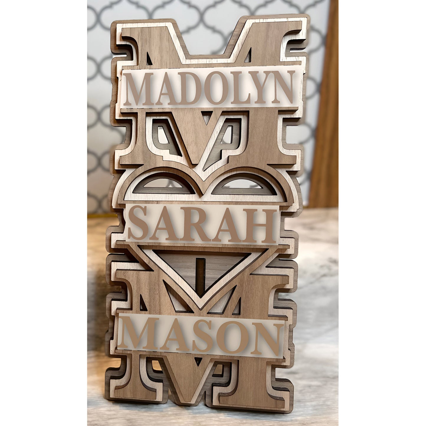 Personalized 3-Name Vertical Mom Stand - Mother's Day Gift