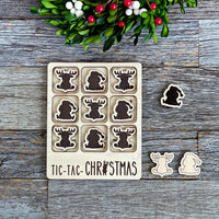 Personalized Christmas Tic Tac Toe with Adorable Santa Claus and Reindeer Game Pieces