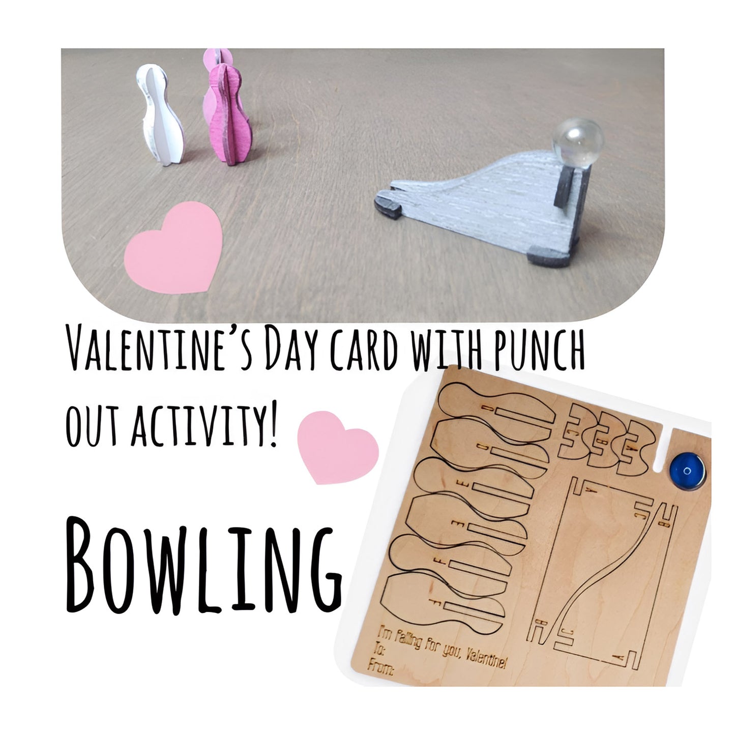 Personalized Valentine's Day Card with Fun Punch Out Bowling