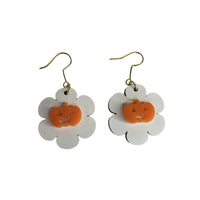 Retro Vintage Pumpkin Flower Spooky Halloween Dangle Earrings